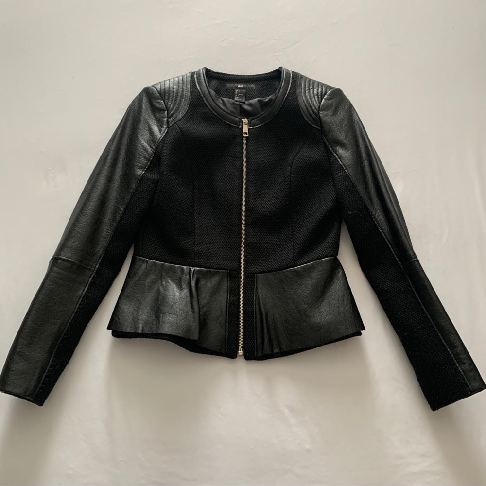 H & M black faux leather peplum jacket